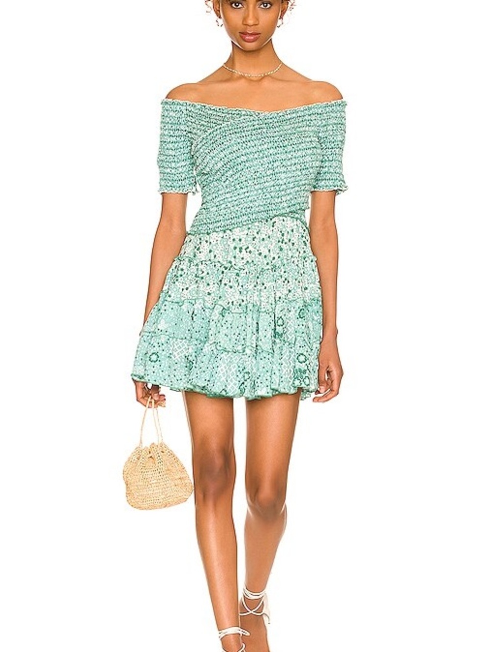 Poupette St Barth Soledad Mini Dress in Green Antibes